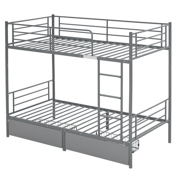 【Replace 95275916】Twin Over Twin Convertible Bunk Bed with 2 Storage Drawers, Metal Bunk Bed Can be Divided Into Two Daybeds, Grey-1