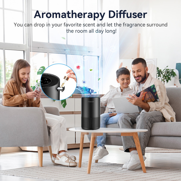 （Amazon&TEMU: Prohibited,No weekend orders.）H13 True HEPA Air Purifier Cleaner with 360° Air Inlet, Air Purifiers for Home Large Room Pets Up to 1300 Sq Ft  for Bedroom Wildfire Smoke (Black)-4
