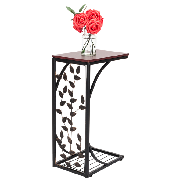 54*30.5*21CM Leaf Pattern Iron Side Table Coffee Table Brown-8