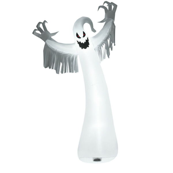 Spooky Halloween Inflatable Ghost - 12 ft Tall with LED Lights, Waterproof Fabric, Spikes/Ropes for Stability, White-2