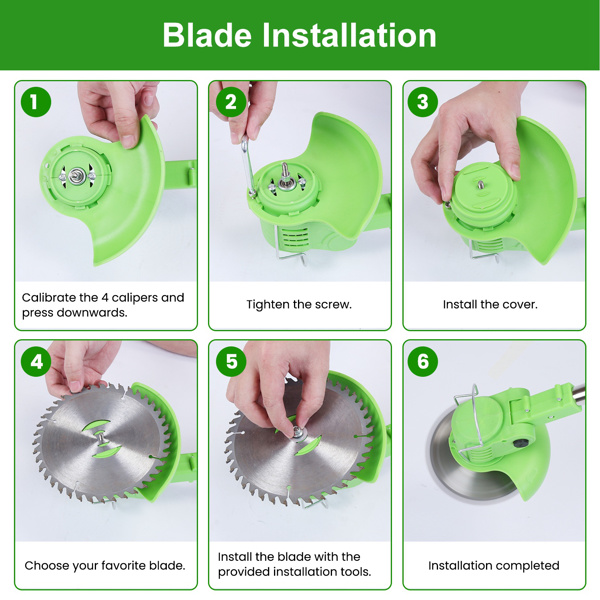 24V 300W Cordless Grass Trimmer Rechargeable Lawn Mower 18000M/Min Weed Cutter with Saw Blade 2 Stainless Steel Blades 10 Plastic Blades 2 Rechargeable Batteries Goggles Gloves-8