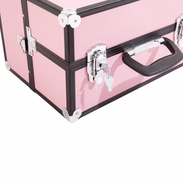 SM-2083 Aluminum Alloy Makeup Train Case Jewelry Box Organizer Pink-7