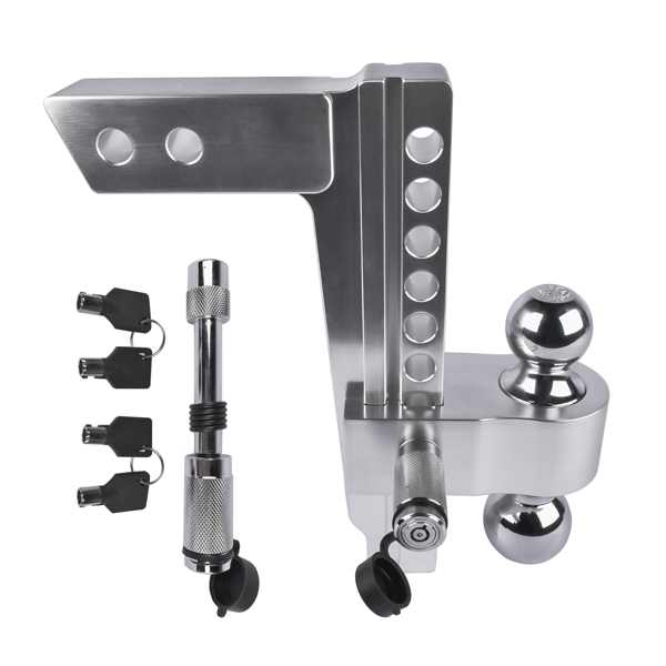 Adjustable Trailer Hitch Fits 2" Receiver, 10" Drop/Rise 12500 LBS GTW 2" & 2-5/16" Dual Ball with Locks-3