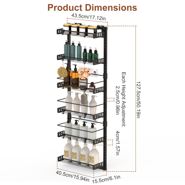 6-Tier Over the Door Pantry Organizer, Large Metal Door Spice Rack, Hanging Heavy-Duty Pantry Door Storage Shelf  10LBS Loading Easy Install Behind Door Storagefor Kitchen and Bathroom, Black-8