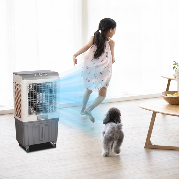 3 in 1 Portable Evaporative Cooler,707L,Indoor,Outdoor,3065 CFM Personal Air Cooler,15.85 Gal Large Water Tank & Scroll Casters, 4 Ice Packs,White and Gray-3