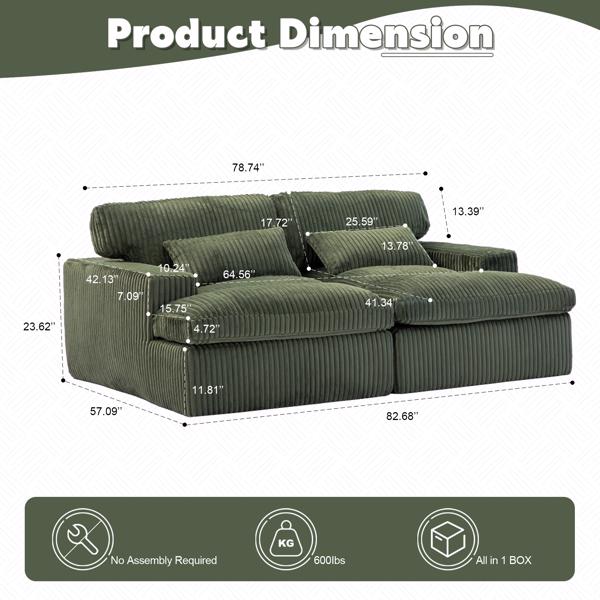 Double Chaise Lounge Chair Indoor,Oversized Upholstered Sleeper Cloud Couch,Deep Seat Luxury Sofa Bed,Sectional Sofa Chaise Love-seat,Corduroy Reading Chair for Living Room,No Assembly Required,Green-3