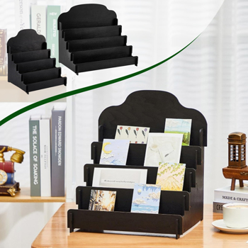 Card Tiered Wooden Display Stand for Postcard Brochure Photos Sticker Holder