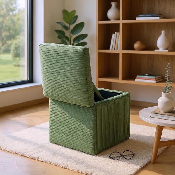 Green Corduroy Storage Ottoman with Rubber Feet – Compact Soft Cube Seat, 42×42×44cm-6