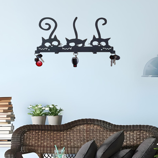 Rustic - Style Wall - Mounted Black Metal Key and Coat Holder with Hooks, Perfect for Hanging Coats, Hats, and Apparel, Utility Hooks.-5