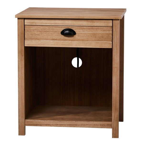Oak color P2 density board + solid wood veneer frame 56*45*65cm one drawer with lower compartment bedside table mid-century modern-24