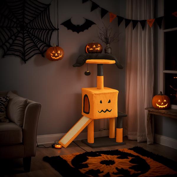 39.4" Halloween Cat Tree, Cat Tower Cat Tree for Indoor Cats with Spacious Cat Condo, Sisal Scratching Posts, Hanging Toys, Orange & Black-9