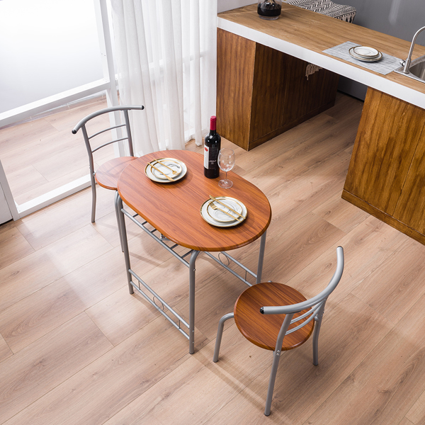 【Replace 35204938】Brown Wood Grain PVC Breakfast Table (One Table and Two Chairs)-47