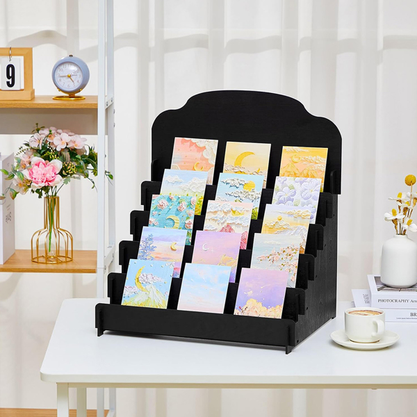 Card Tiered Wooden Display Stand for Postcard Brochure Photos Sticker Holder-3