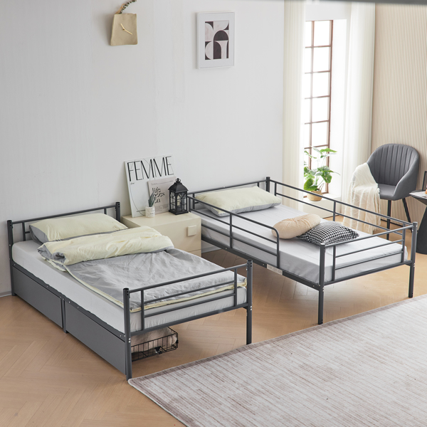 【Replace 95275916】Twin Over Twin Convertible Bunk Bed with 2 Storage Drawers, Metal Bunk Bed Can be Divided Into Two Daybeds, Grey-9