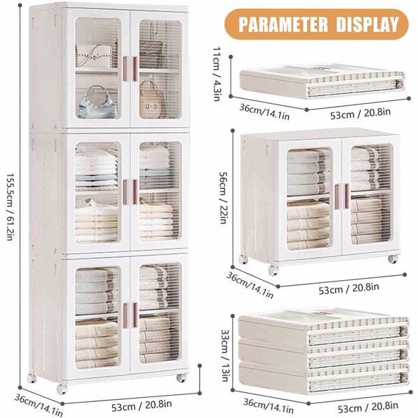 Tall Bathroom Storage Cabinet with Doors and Wheel, Narrow Bathroom Organizer Movable Freestanding Storage Cabinet with Adjustable Shelves for Small Space-3