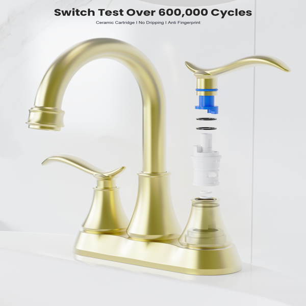 Bathroom Faucet Brushed Gold with Pop-up Drain & Supply Hoses 2-Handle 360 Degree High Arc Swivel Spout Centerset[Unable to ship on weekends,usps/fedex]-4