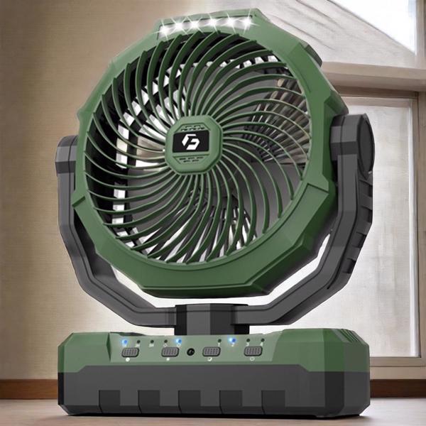12000mAh Camping fan Rechargeable Battery Operated Fan 9inch 4 Speeds Usb Table fan Green-5