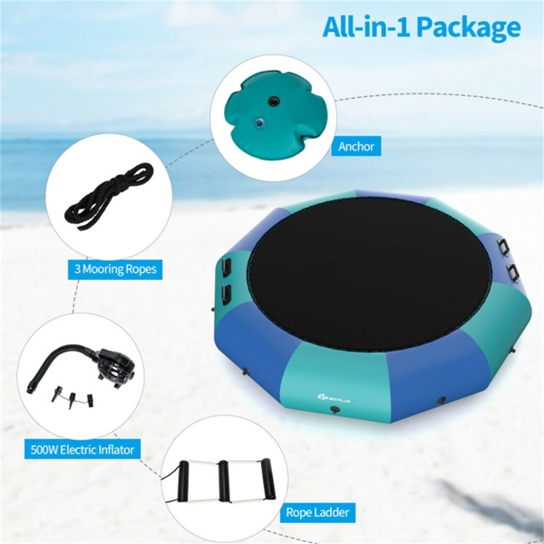 10 Feet Floating Water Trampoline - 330 lbs Capacity, Durable PVC/Oxford Cloth, with 500W Inflator & Accessories -7