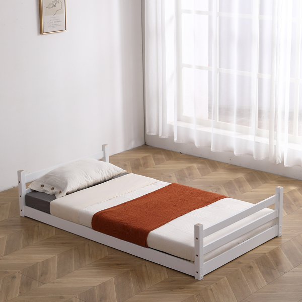 FCH Short-Legged Double-Layer Head And Tail Cross Brace Guardrail Straight Ladder Twin Pine Can Be Split Into a Single-Layer Bed Wooden Bed White-46
