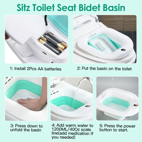 1400ML/47Oz Sitz Bath, Electric Sitz Bath for Hemorrhoids, Sitz Bath for Toilet Seat, Postpartum Care Basin, Sitz Baths Salts Bowl for Women Men, Sits Bath Soak Pan, Hip Bath Tub, Collapsible, Blue-8