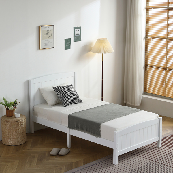FCH Twin Pine Single-Layer Core Vertical Stripe Full-Board Curved Bed Head With The Same Bed Foot White Wooden Bed-29