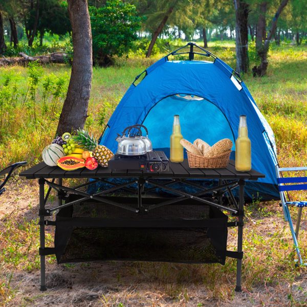220 lbs Folding Camping Table – 30-Second Tool-Free Setup, Aluminum Roll-Top & Steel Frame, Detachable Mesh Basket, Portable Outdoor Picnic/BBQ/Beach Table with Carry Bag-4
