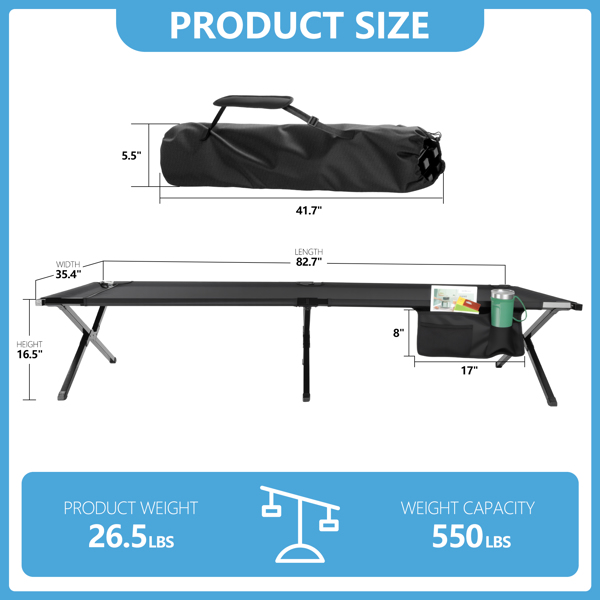 Extra Wide Camping Cot for Adults XXL Sleeping Cots Oversized Folding Cot Bed with Carry Bag, 82.7" L x 35.4" W, Support to 550 lbs-4