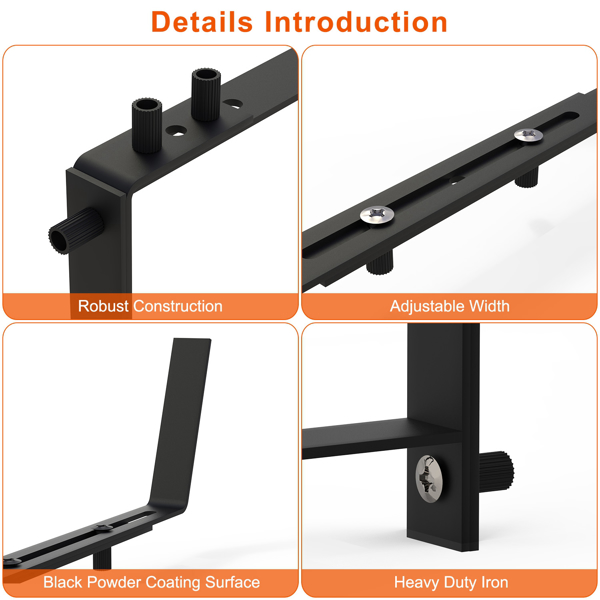 Adjustable Heavy-Duty Iron Planter Bracket | 6.1-11.6" Extendable Tray + 2.36-6.9" Two-Level Adjustable Hook-6