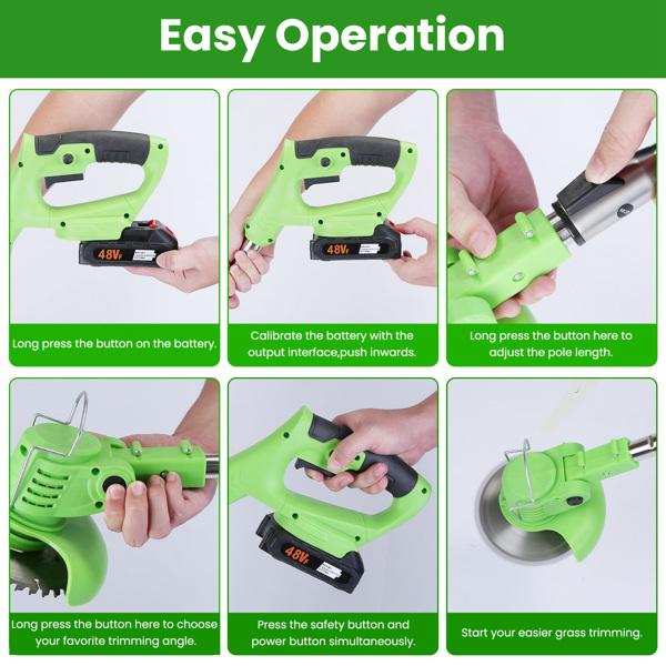 24V 300W Cordless Grass Trimmer Rechargeable Lawn Mower 18000M/Min Weed Cutter with Saw Blade 2 Stainless Steel Blades 10 Plastic Blades 2 Rechargeable Batteries Goggles Gloves-7