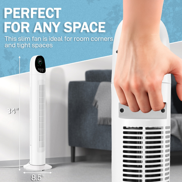 TF-36BR 34inch Tower Fan for Bedroom,Oscillating Floor Fans for indoors with 3 Modes 3 Speeds , 9H Timer, Quiet Bladeless Standing Fan for Cooling Home Office with LED display,romote control-5