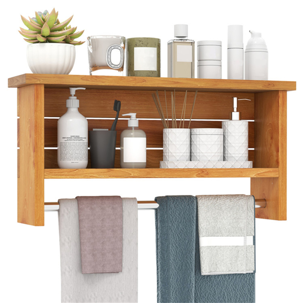 Wood Wall-Mounted Storage Shelf with Towel Bar -1