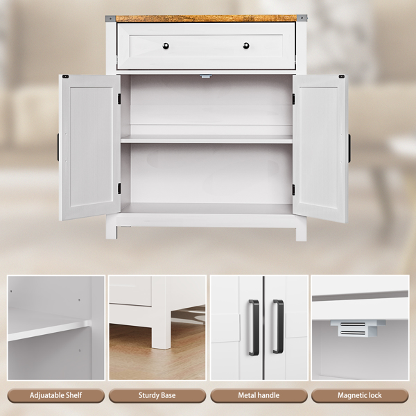 30" Kitchen Storage Cabinet with Drawers and Doors,Farmhouse Coffee Bar Cabinet with Adjustable Shelves,Floor Sideboard and Buffet Server for Living Room,Dining Room,Bathroom,White -3