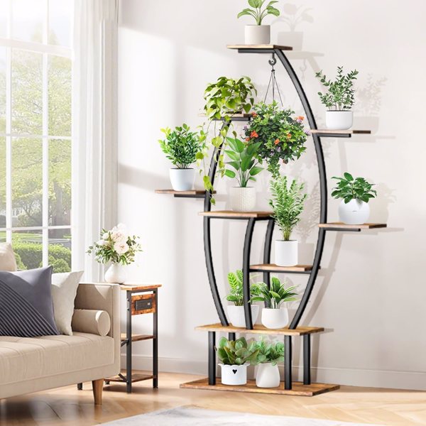 Plant Stand Indoor with Grow Lights, 9 Tiered Indoor Plant Shelf, 59" Tall Corner Plant Stand for Indoor Plants Multiple, Metal Plant Flower Holder, Leaf-Shaped Plant Rack for Home,Patio-2