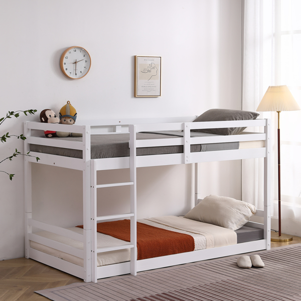 FCH Short-Legged Double-Layer Head And Tail Cross Brace Guardrail Straight Ladder Twin Pine Can Be Split Into a Single-Layer Bed Wooden Bed White-1