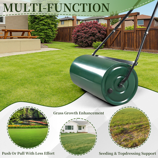 24in Heavy Duty Steel Lawn Roller, Garden Roller Can Be Filled with Water or Sand, Hand Roller with U-shaped Handle, Green & Black-16