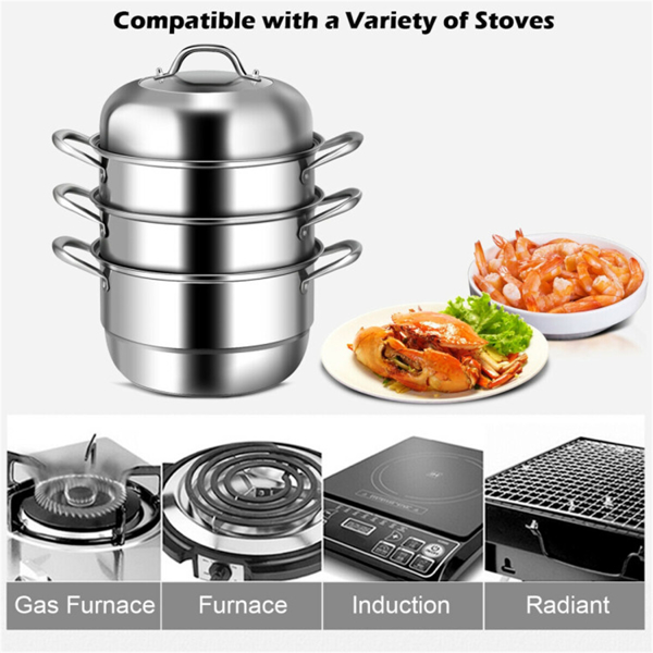 Stainless Steel Multi-Cook Steamer - 3-Tier Design with Reflux Steaming Grids, 8QT Bottom Pot, Tempered Glass Lid-7