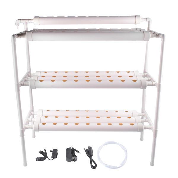 Floor Standing Hydroponics Growing Planting System Kit, Soilless Cultivation PVC Pipes for Gardening and Planting (90 Seed Holes, White)-1