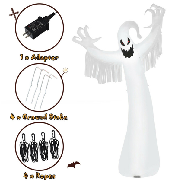 Spooky Halloween Inflatable Ghost - 12 ft Tall with LED Lights, Waterproof Fabric, Spikes/Ropes for Stability, White-4