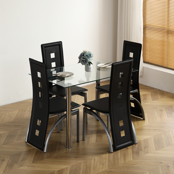 【Replace 98151741】4-seat simple rectangular cylindrical leg table tempered glass stainless steel clear glass 110 * 70 * 75cm-11