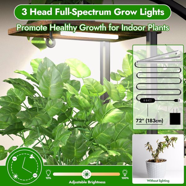 63" Tall Plant Stand with Grow Light, 7 Tiered Corner Plant Shelf, Metal Indoor Plant Shelves with 3 Hanging Hooks, Multi-Purpose Plant Flower Holder for Home & Patio-4