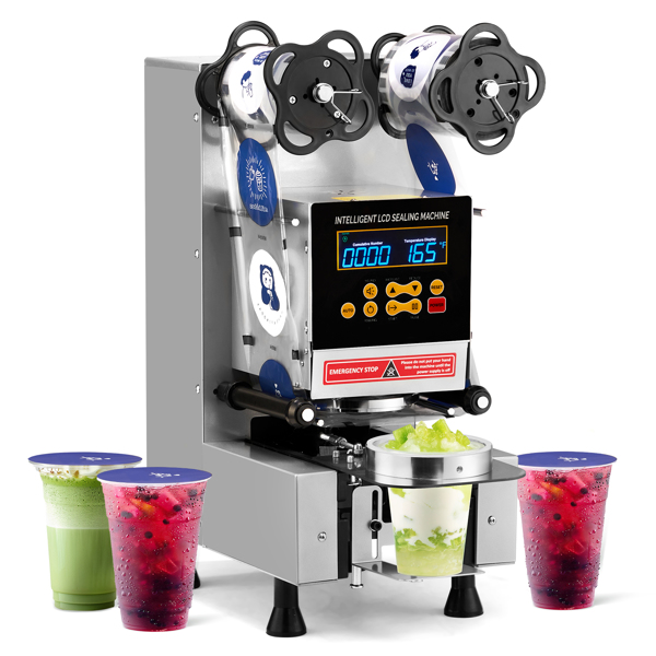 Cup Sealing Machine, Fully Automatic Cup Sealer Machine, Electric Cup Sealing Machine with LCD Intelligent Display for Bubble Milk Tea Coffee, 500-650 Cups/H, 88/89/90/95 mm Cup, Silver -1