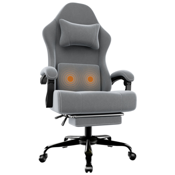 Ergonomic Gaming Chair, Video Game Chair with Massage Lumbar Support and Footrest, Height Adjustable Fabric Computer Chair with Pocket Spring Cushion, Gray