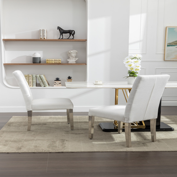 Set of 2 Modern Dining Chairs with Plush Velvet Upholstery, Sturdy Stainless Steel Legs & S-Shaped Springs - Ergonomic Support for Dining Room, Kitchen, Office (Beige) -13