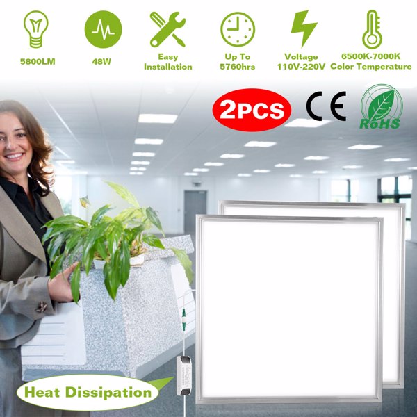 2 PCS 48W 2FT LED Panel Light 5800LM 7000K Ceiling Lighting 150W Equivalent LED Troffer Recessed Edge-Lit-1