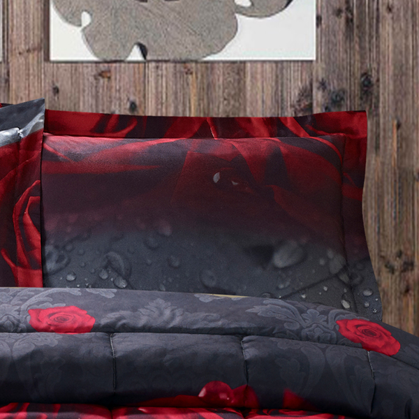 3D Comforter set 3 Pieces Rose Love Romantic Moment Print Comforter Set with Microfiber Fabric and Filling (Amazon Shipping)-3