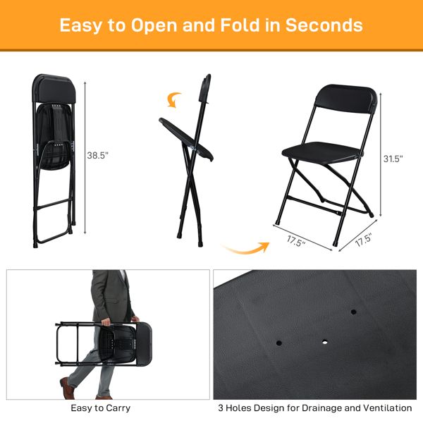 【Replace 8542051】4pcs Injection Molding Classic Garden Plastic Folding Chair Black-13