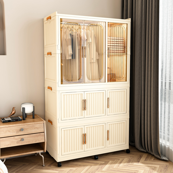 Portable Wardrobe Closet Storage Organizer for Clothes,Clothes Dresser,9 Magnetic Doors-9 Cubes & 1 Hanging Rod,6 pcs hangers , Baby Wardrobe Storage Cabinet,White -6