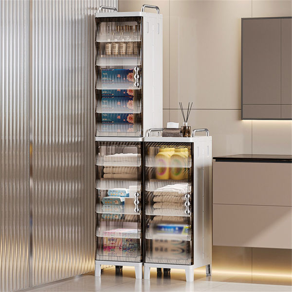 Small Narrow Storage Cabinet with Doors and Shelves Slim Waterproof Bathroom Storage Organizers Skinny Plastic Freestanding Cabinets Gap Spaces Saver for Kitchen Laundry Room Bedroom-5