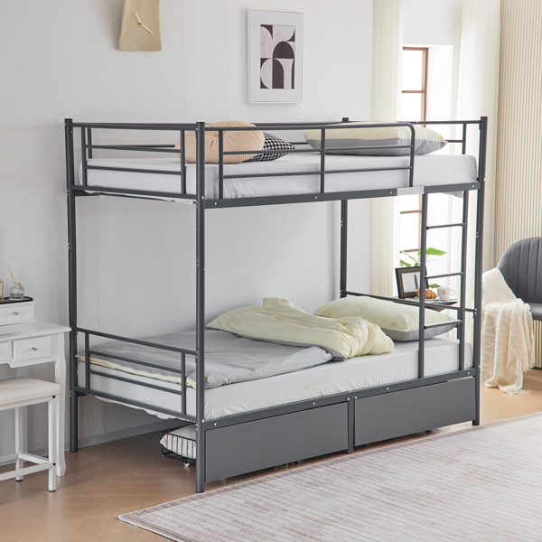【Replace 95275916】Twin Over Twin Convertible Bunk Bed with 2 Storage Drawers, Metal Bunk Bed Can be Divided Into Two Daybeds, Grey-3