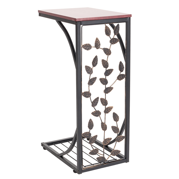54*30.5*21CM Leaf Pattern Iron Side Table Coffee Table Brown-12